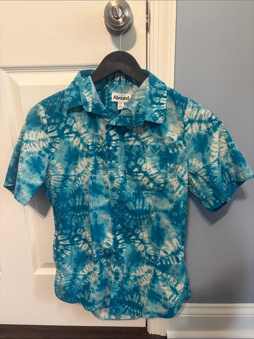 Abound Men's Teal and White Tie-Dye Short Sleeve Button-Up Shirt